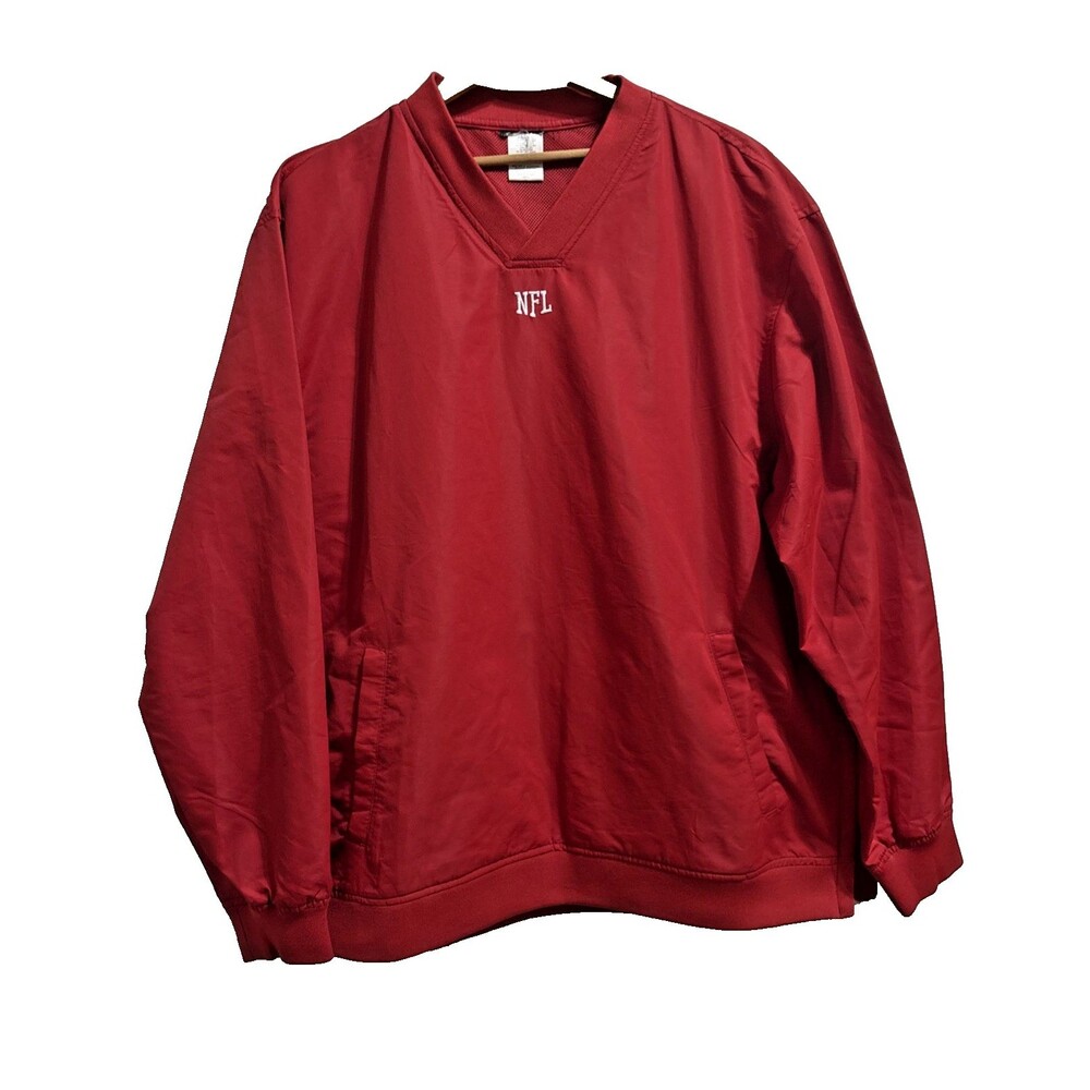 NFL Red Pullover Windbreaker Jacket V Neck Side Zip Mesh Lined Y2K 2008